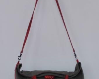 Alessandra, shoulder bag 100% cotton canvas green with brown leather handles and shoulder strap, measures 27x25x15.