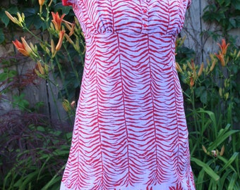 Red and lavender baby doll sun dress cap sleeve small cotton Indonesia print