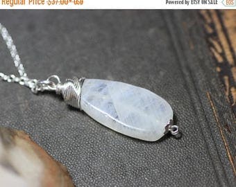 SALE Moonstone Necklace Silver Wire Wrapped Teardrop Sterling Silver Chain Simple Pendant