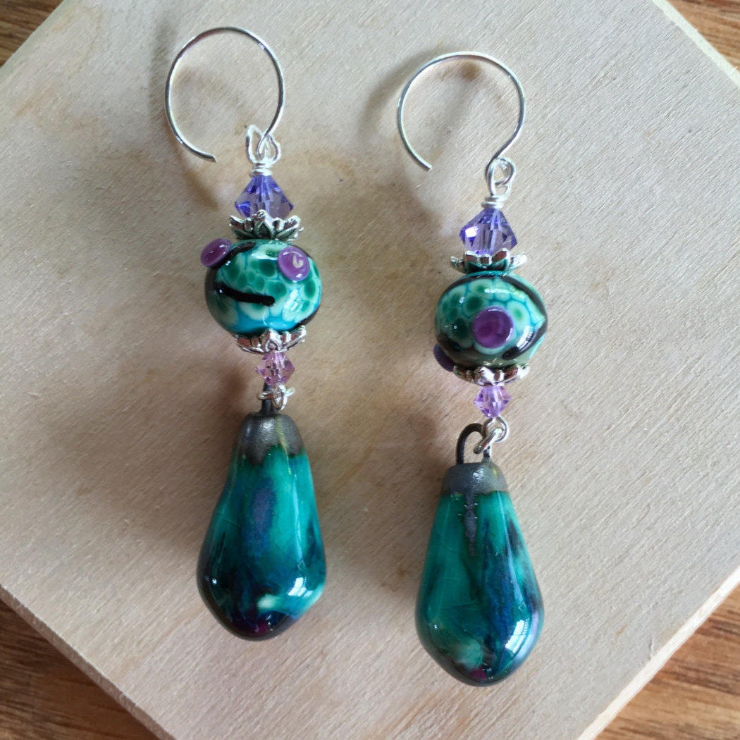 Green & Purple Dangle Earrings
