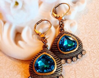 SALE 20% Off Egyptian Earrings - Teal - Statement Earrings - Crystal - CLEOPATRA Teal
