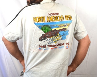 Vintage 90s 1990 Thin Summer Button Up Hilton Bowling Shirt - Dart Tournament Vegas