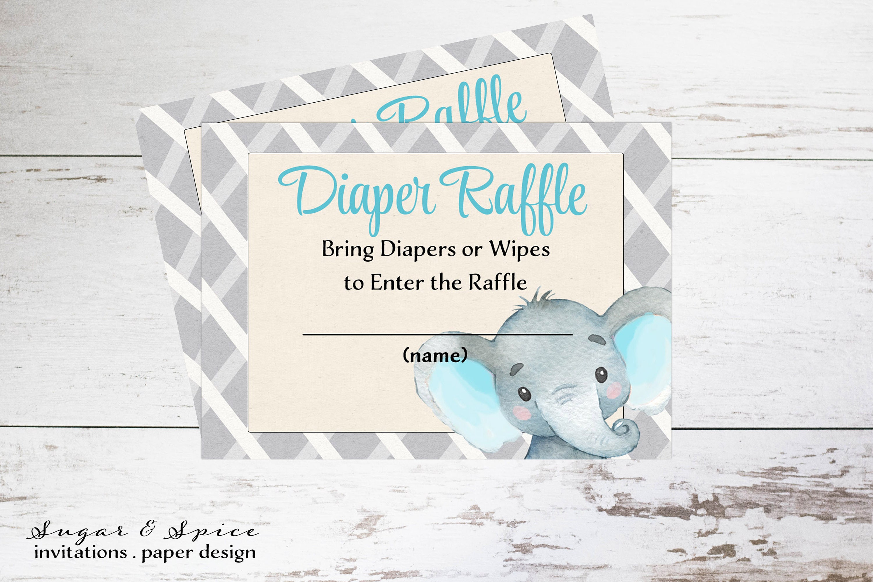 elephant diaper raffle ticket printable boy baby shower