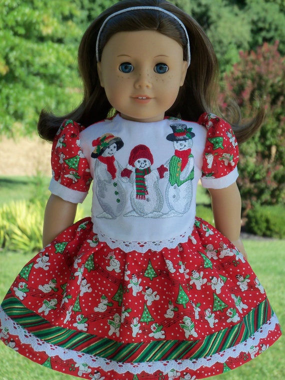 18" Size/ Embroidered Christmas Dress Fits American Girl or Other 18" Doll