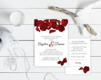 Custom Wedding Invitations - Roses - Invitation and Reply - Digital Files - DIY
