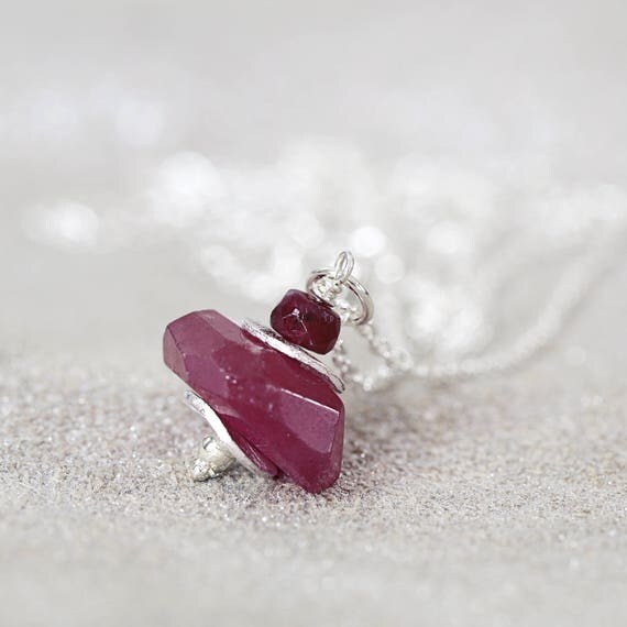 Silver Ruby Necklace - 40th Anniversary Gift