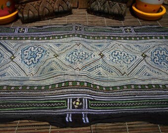 Hmong Vintage Textile, Tribal Indigo Batik, Hand Dyed, Embroidered Folk Art