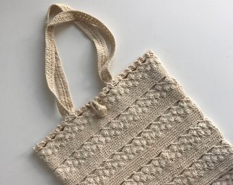 Vintage Crochet Bag / 70s Cream Cotton Hand Crochet Purse Handbag