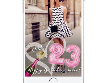 Happy Birthday Geofilter, Birthday Geofilter, Custom Birthday Snapchat Geofilter, Birthday Party Geofilter, Number Balloons Champagne Geotag