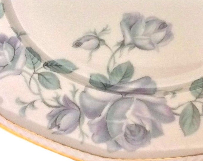 Royal Tettau Dinner Plate, Bone China, Blue Roses Dinnerware, Vintage Plate, Germany US Zone - Tableware - Damask Rose Pattern 13802