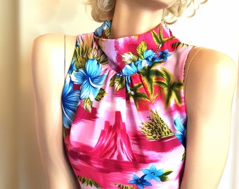 Vintage Hawaiian MAXI Dress 1960's Pomare EXCELLENT Beach Summer Cruise True Vintage Luau Palm Trees Resort Dress Wedding Like New