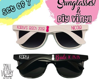 10% OFF Set of 7 Personalized Sunglasses, DIY Vinyl Decals, Custom Sunglasses, Bachelorette Sunglasses, Wedding glasses, Wayfarer Sunglasses