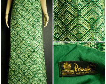 60s 70s Pringle of Scotland speckled WOOL tweed fitted high waist maxi skirt green gold cream and brown U.K. 6 - 8 SM XS