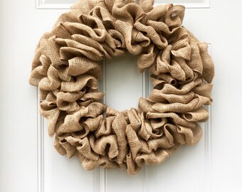 Handmade Burlap Wreath Very Full Large Natural Plain Burlap Wreath All Year Wreath Everyday Wreath Farmhouse Wreath Shabby Chic Year Round