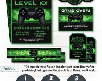 Video Game Birthday Party Invitations - Video Game Invitations - Video Game Party Ideas - Video Game Thank You- INSTANT ACCESS - Edit NOW!