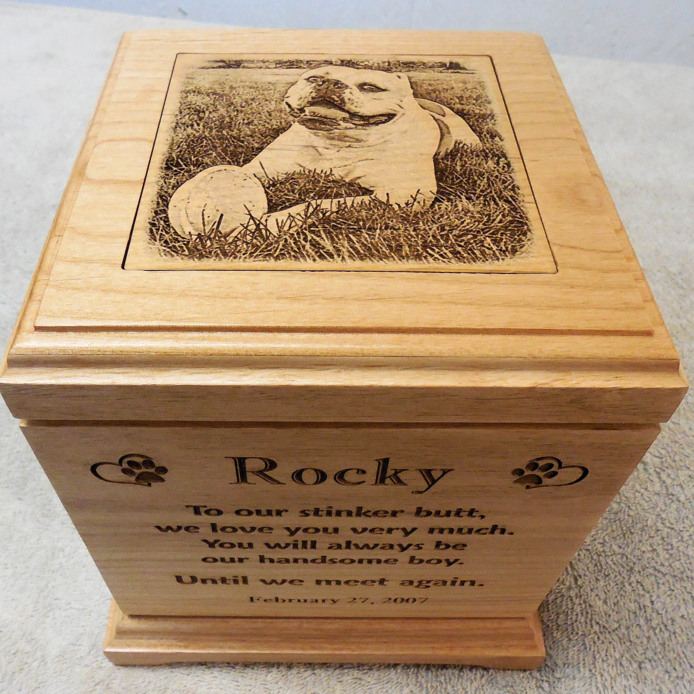 Large Dog Urn Pet Urn Laser Engraved Alder Wood