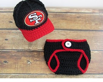 Baby Boy Hat, Newborn Hats, Baby Boy Hats, San Francisco 49ers baseball football cap, sport team crochet cap, baby shower gift, baby outfit