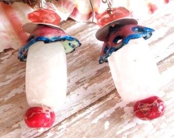 Strawberry Enamel Earrings, Copper Enamel Earrings!