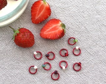 Stitch Markers - STRAWBERRIES & CREAM - notions, knitting markers, ring stitch markers, knitting tools, Right-O knitting stitch markers