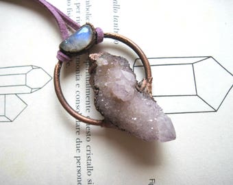 Collana Con Ciondolo In Ametista Naturale Grezza - Catena Dorata 55 Cm - Gioiello Energetico In Pietra Vera
