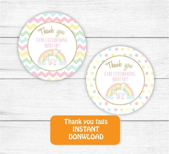 printable unicorn thank you tag gold rainbow unicorn thank