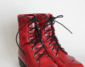Vintage Justin Cherry Red Lace Up Boots Size 4.5B | 5 | 5.5