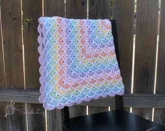 Pastel Rainbow Baby Blanket, Crochet Baby Blanket, Stroller Blanket, Baby Afghan, Rainbow Blanket, Baby Shower Gift, Rainbow Baby Gift