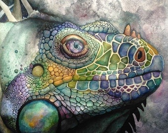 Watercolor Iguana Fine Art Print