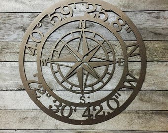 GPS Coordinates | Nautical Compass | metal wall art | Wall Decor | latitude longitude sign | GPS sign | coordinates sign | address sign