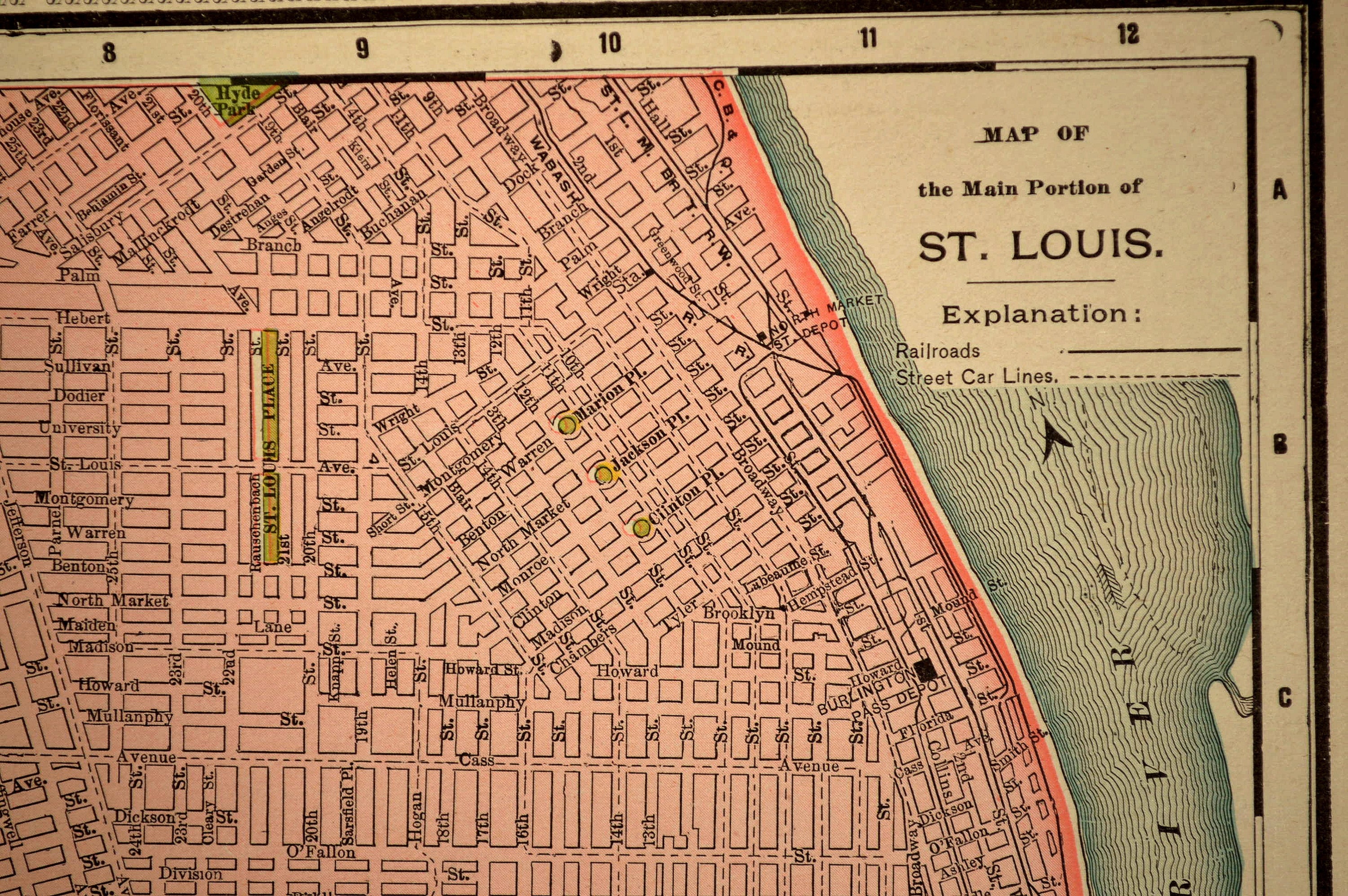 Antique St Louis Map Street Missouri Early 1900s 1901