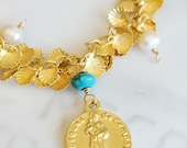 Bracelet - St James of Compostela CAMINO Bracelet - 18K Gold Vermeil, Freshwater Pearls & Turquoise
