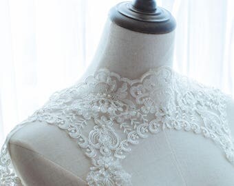 20% Off Ivory Lace Trim, Beaded Lace Trim, Floral Lace Edge Fabric, Flower Lace Trimming, 7.5 '' for Veilling, Costume, Craft Making 1 Yard