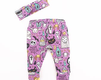 Baby Girl First Halloween Leggings and Headband - Newborn Halloween Set - Baby Girl Halloween Costume - Halloween Outfit - Ready to Ship