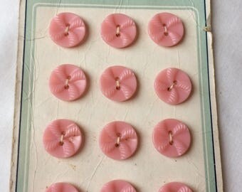 Pink buttons, button card, carded Buttons, button set, set of buttons, vintag buttons, retro buttons, housedress buttons, NOS, craft button
