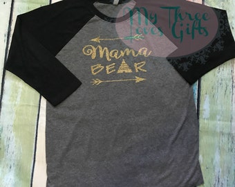 Mama Bear Raglan, mama bear shirt, momma bear shirt, baseball tee, Plus Size, Mothers Day, mom shirt, triblend, arrow shirt, mom to be, baby