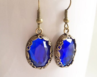 Blue Crystal Earrings, Blue Earrings, Crystal Earrings, Blue Jewelry, Crystal Jewelry, Blue Drop Earrings, Sapphire Earrings