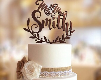 Wedding Cake Topper With Personalized Surname Rustic Wedding Cake Topper With Personalized Surname Rustic