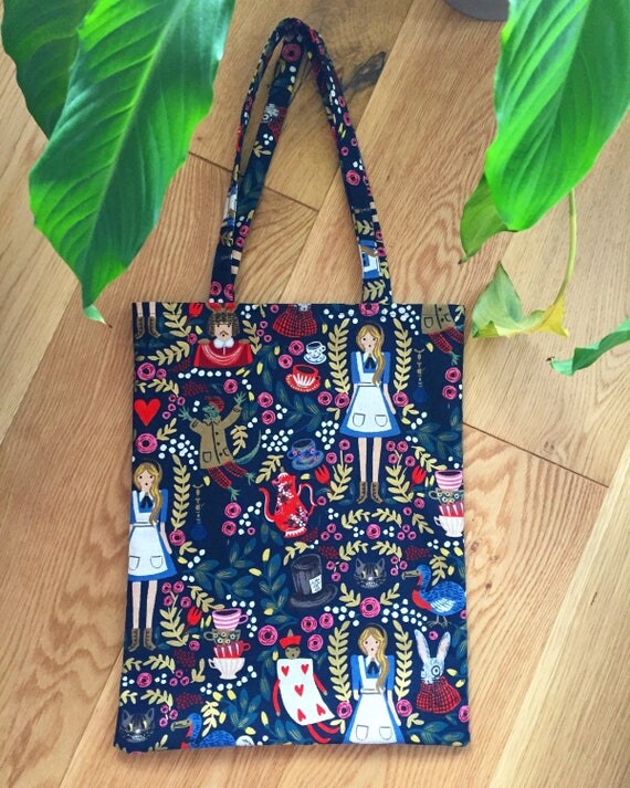 Alice in Wonderland Navy Canvas Tote Bag / Shopper Bag