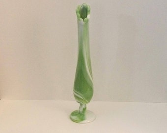 Bud Vase - Westmoreland Green Slag or Marble Glass Bud Vase - Swung Vase - Stretch Vase