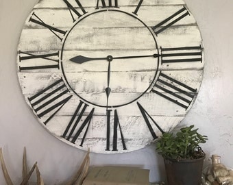 Roman Numeral Clock Roman Numeral Big Wall Clock Farmhouse Clock Oversized Wall Clock Handmade Wooden Clock Pallet Clock Rustic Big Clock