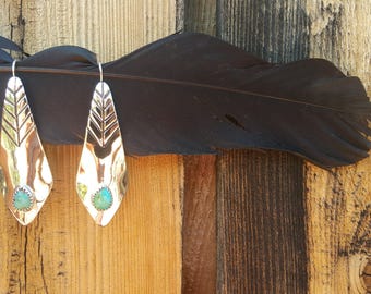 Arizona Chevron Drop Earrings ~ Silver and Turquoise ~ Kingman Turquoise ~ Big Earrings ~ Turquoise Earrings ~ Sterling Silver ~