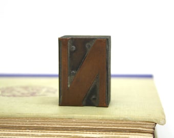 Vintage Copper on Wood Letterpress Printers Block N / The Letter N