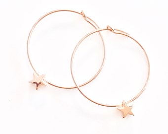 Star Hoop Earrings Rose Gold Earrings Star Charms Gold Hoops Small Hoops Rose Gold Dangle Earrings Gold Stars Rose Gold Gift Hoop Earrings