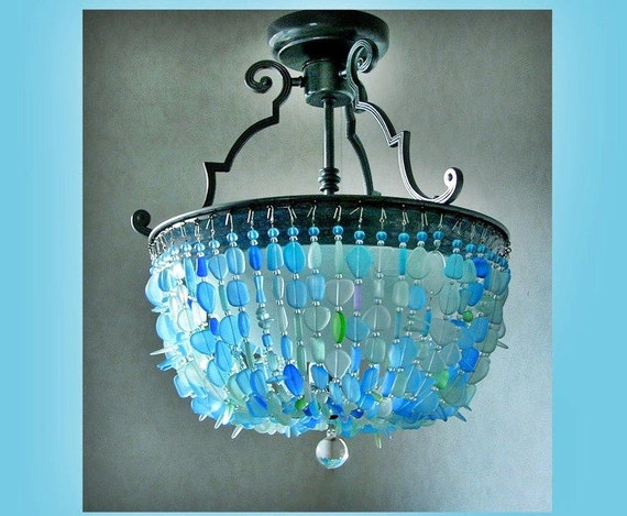 Sea Glass Lighting Fixture Chandelier SEMI FLUSH MOUNT Coastal