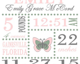 Baby Girl Birth Announcement Statics SVG