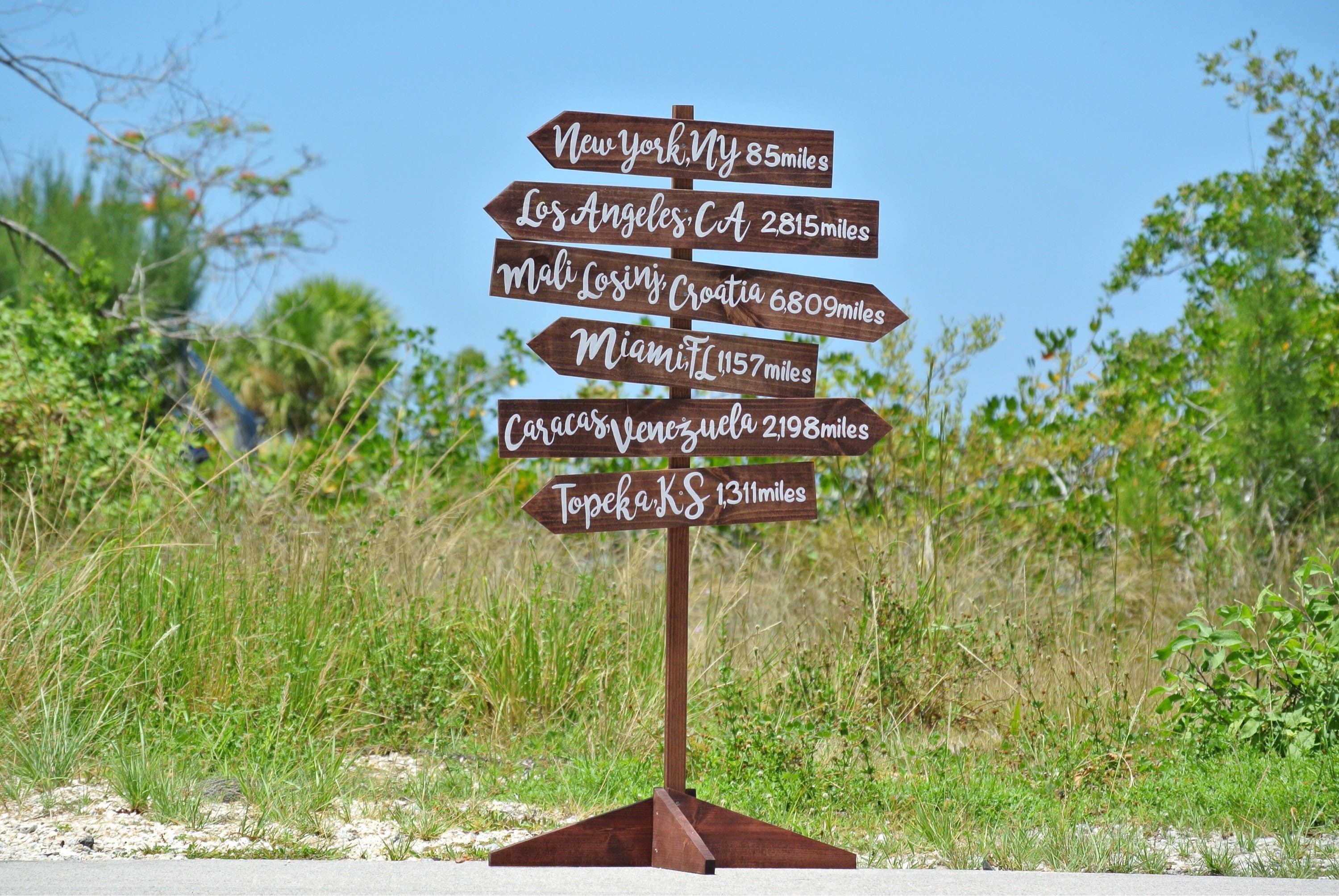 Rustic Wood Directional Sign Mileage Destination Wooden Sign Post