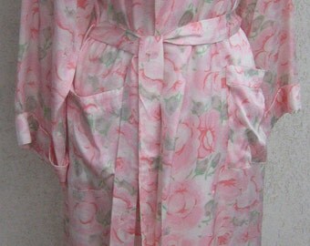 Fenwick, Bond Street, LONDON - PURE SILK Long Robe, Dressing Gown. Luxurious long silk robe. Pale pink floral design. Size Medium.