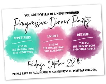 Progressive Dinner Party Poster Announcement Invitation