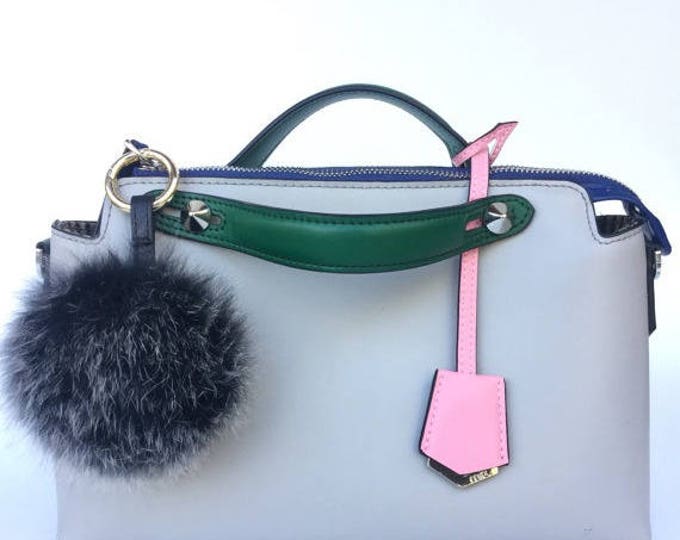 NEW beautiful very soft 10cm Fox Fur Pom Pom luxury bag pendant in black frost