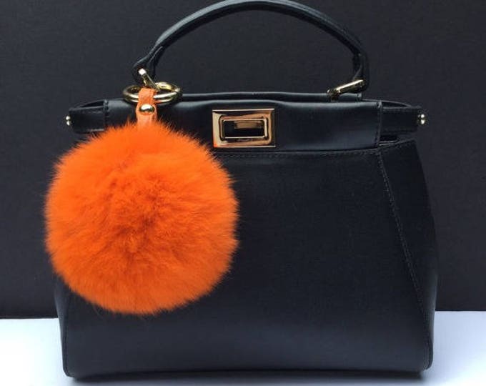 Halloween Fur bag charm, fur pom pom keychain, fur ballkeyring purse pendant in orange